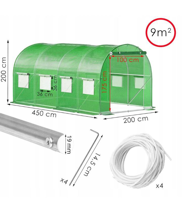 TUNEL FOLIOWY OGRODOWY SZKLARNIA 4,5x2x2m FOLIA 9m² FOLIAK UV-4 PREMIUM - obrazek 9